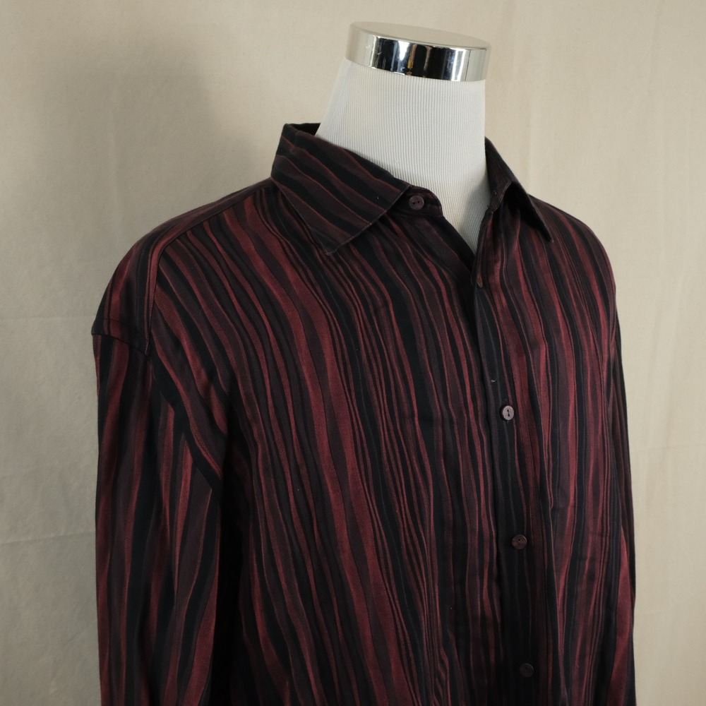 Jhane Barnes XXL Classic Fit Button Front Shirt Red Black Striped Cotton Mens